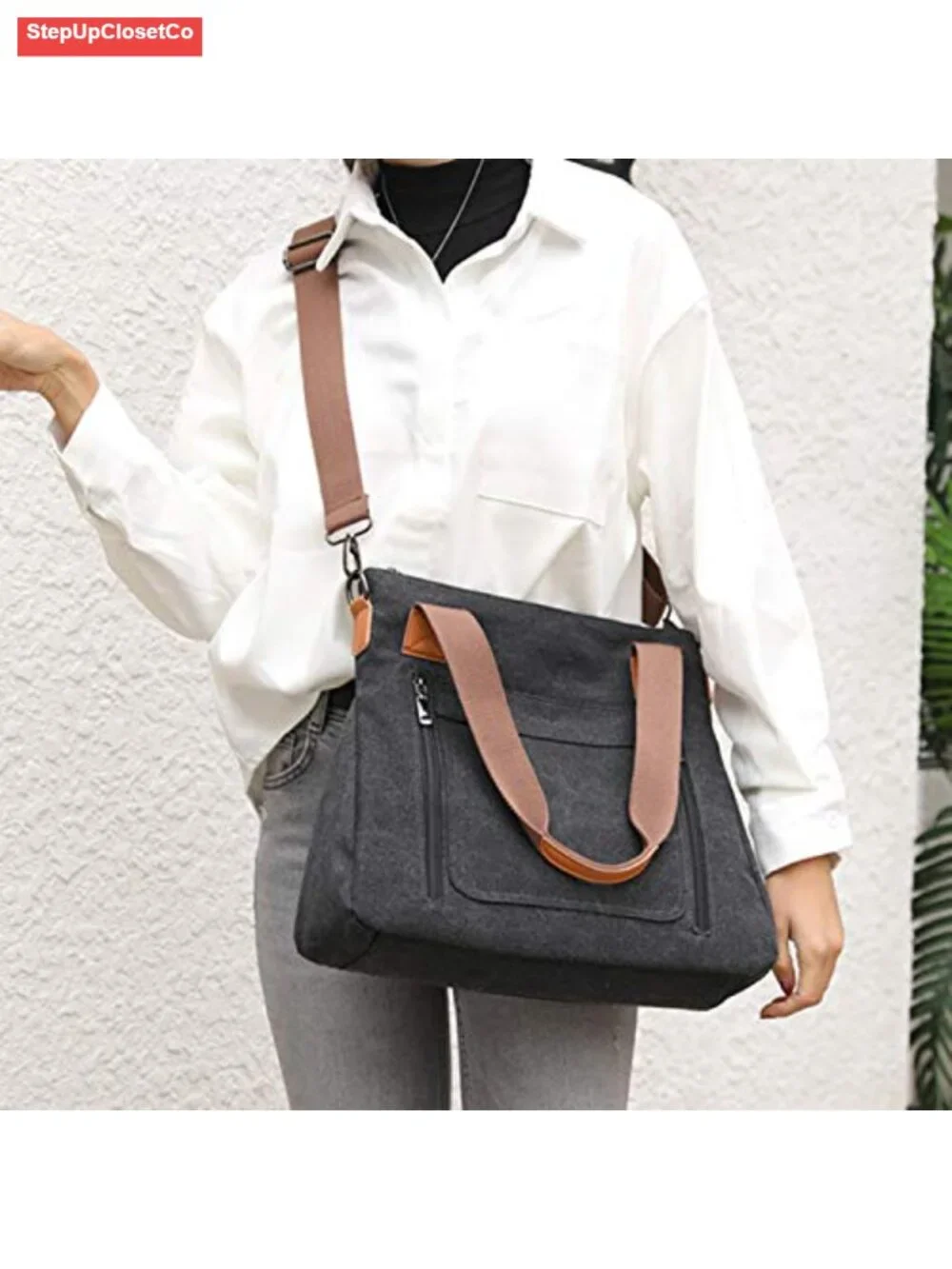 Canvas Tote Bag Work Shoulder Crossbody Multi-pocket Handbags